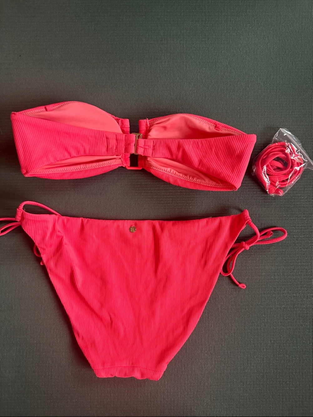 Hot Pink Ribbed Two-Piece Bikini Set - Picture 2 of 3